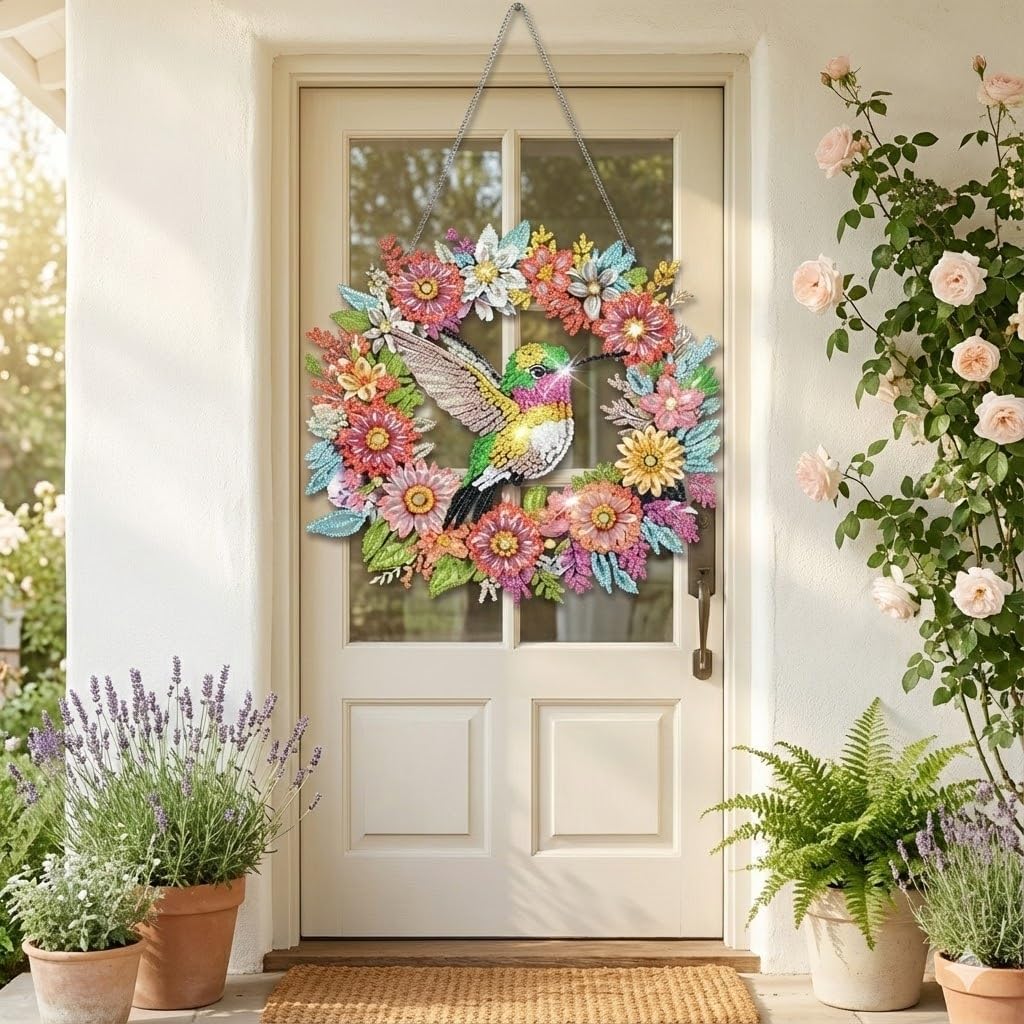 Hummingbird Hanging Diamond Art Kits for Adults, DIY Bird Floral Special Shaped Rhinestone Gem Craft Painting Ornament, Spring Bird Flower Acrylic Diamond Hanging Pendants Kits for Home Decor image 5