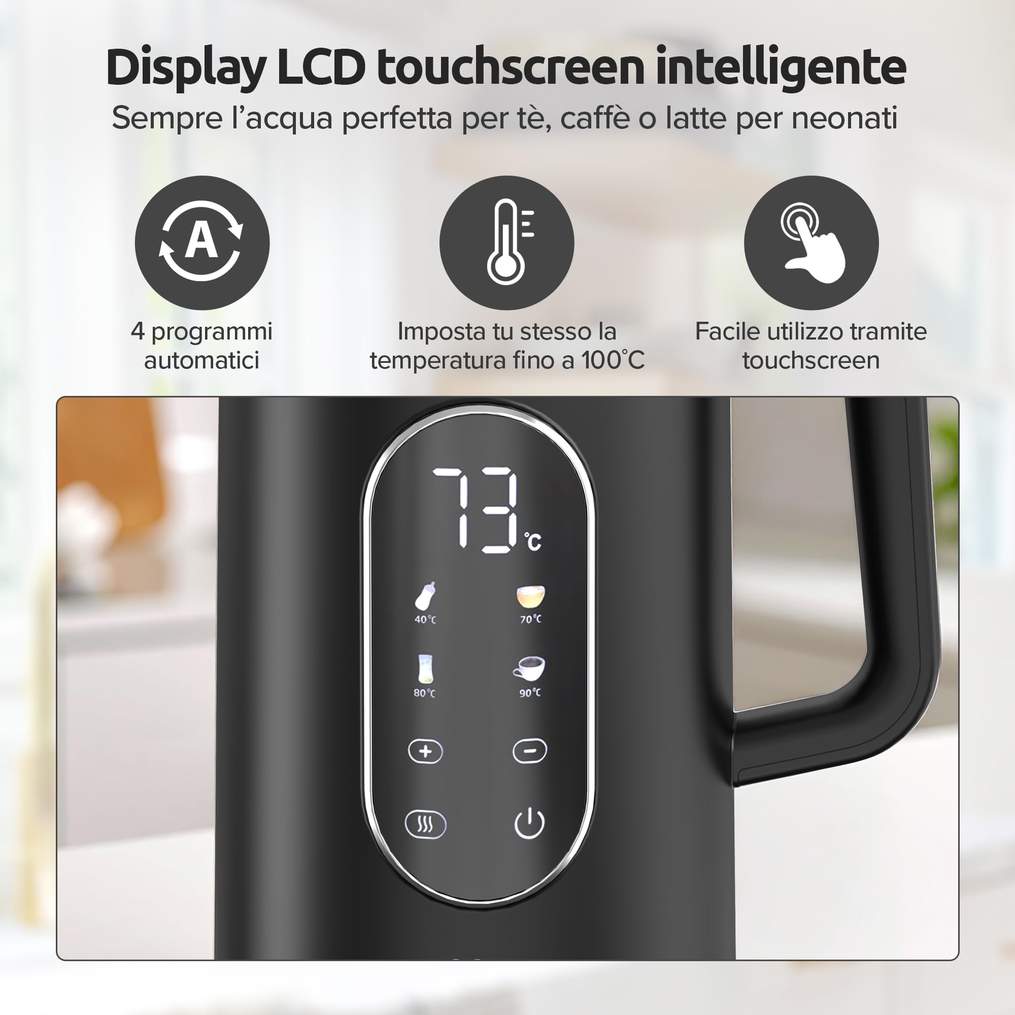 Olvy Bollitore elettrico da 1,7L senza fili, controllo della temperatura e funzione di mantenimento in caldo, doppia parete in acciaio inox Cool-Touch, filtro anticalcare – kettle elettrico 2200W