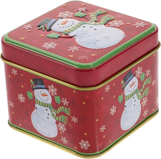 Amosfun Christmas Cookie Gift Tins Jars Xmas Snowman Tinplate Candy Box Container Canister Empty Bakery Treat Boxes Decorative Scented Candle Tin Jars Storage Box for Holiday Biscuit Tea