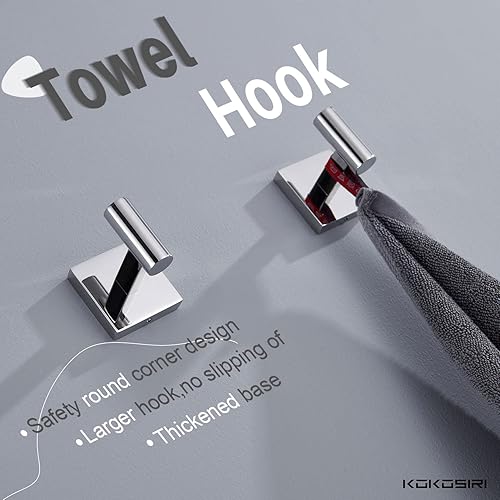 Miniatura 6 de KOKOSIRI Juego de accesorios de baño de 5 piezas que incluye toallero de 24 pulgadas, soporte para papel higiénico, ganchos para bata, acero