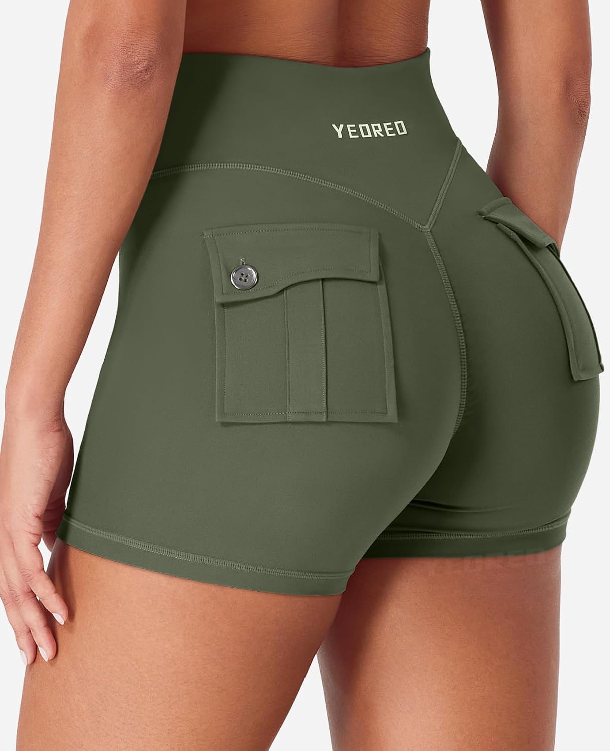 YEOREO CoreFlex Cargo Pocket Workout Shorts for Women Scrunch Zipper 3.6" High Waisted Yoga Gym Shorts - Image 5