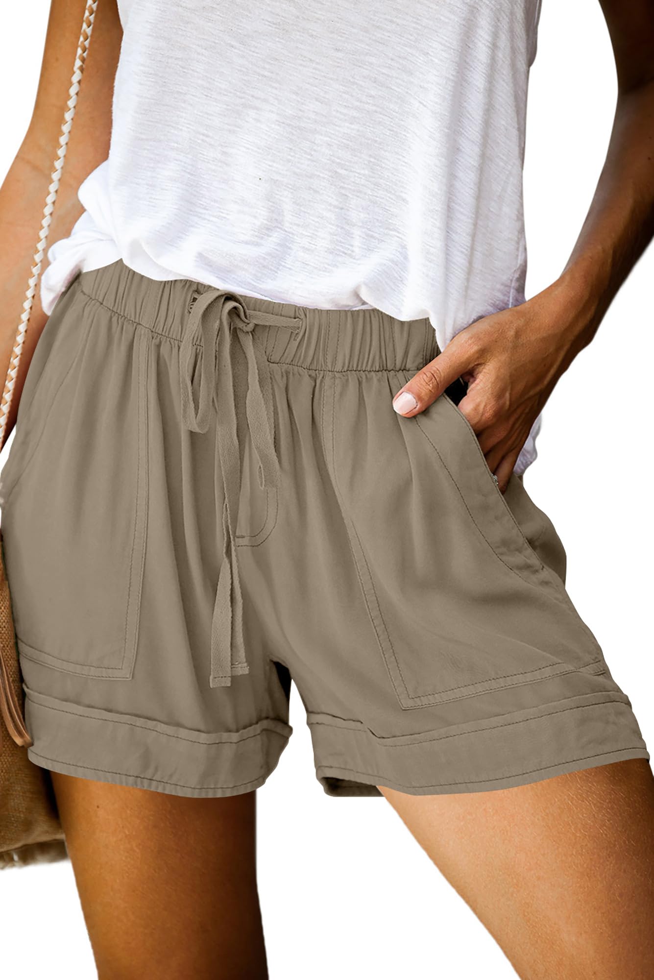 KISSMODA Womens Summer Shorts Leopard/Camo/Solid/Floral Print Elastic Waist Pocketed Casual Pants