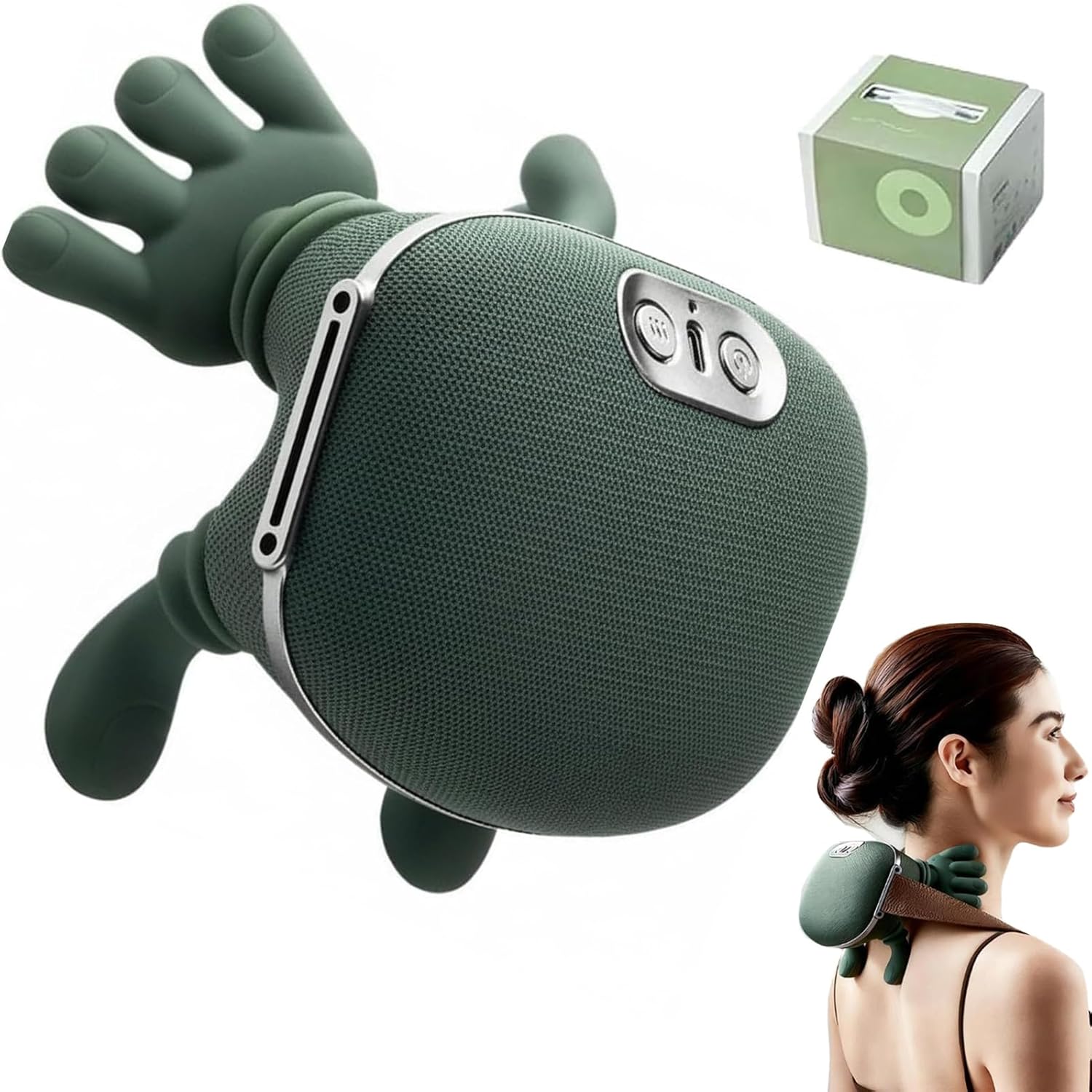 TOlegen Shoulder and Neck Massager, Portable Shiatsu Neck and Shoulder Massager, Electric Deep Tissue 4D Kneading Massage, Portable and Rechargeable for Home and Office (Green)