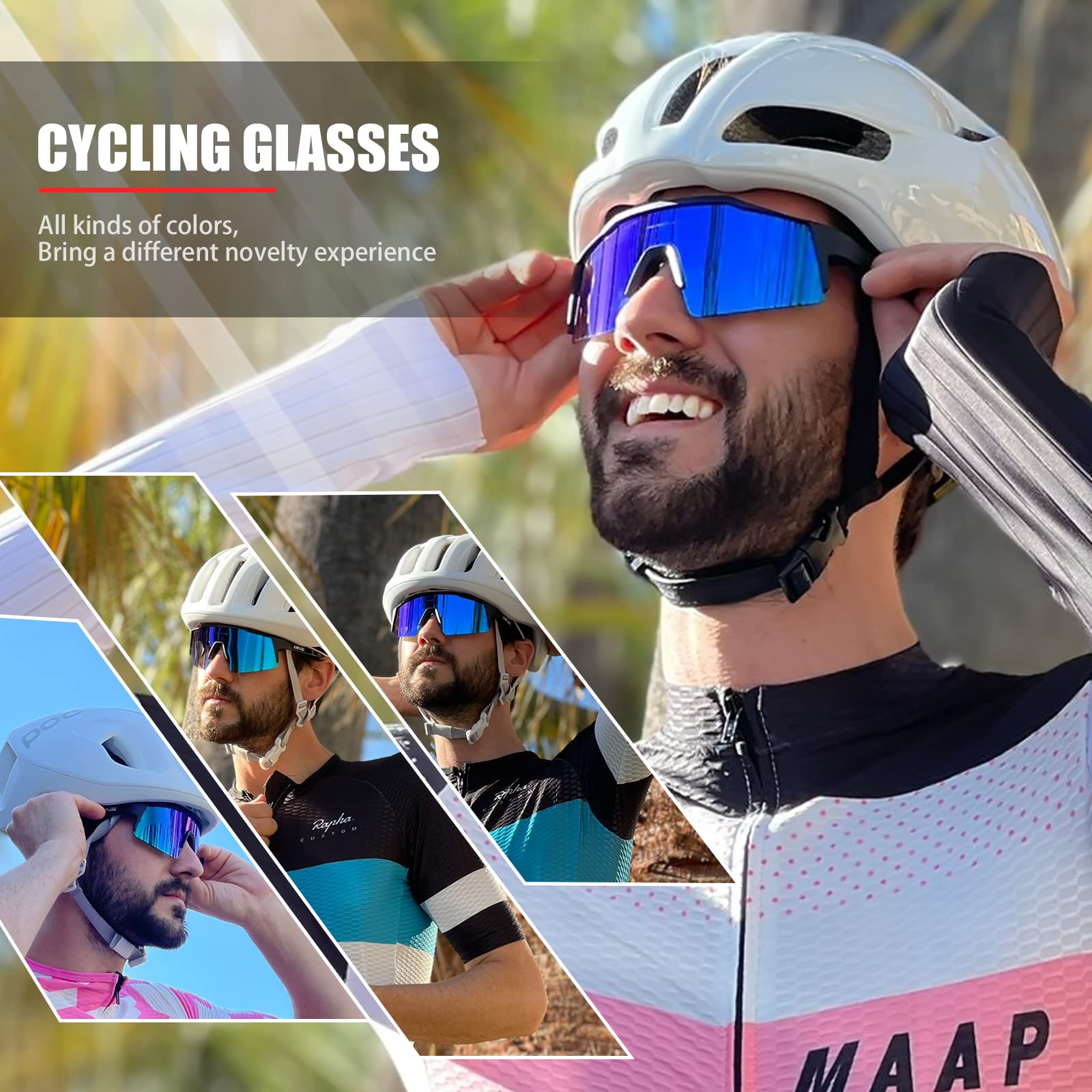 KAPVOE Polarisiert Fahrradbrille mit 1 Linse oder 4 austauschbare Linse TR90 Rahmen für Herren Damen Sport MTB Radfahren K9023