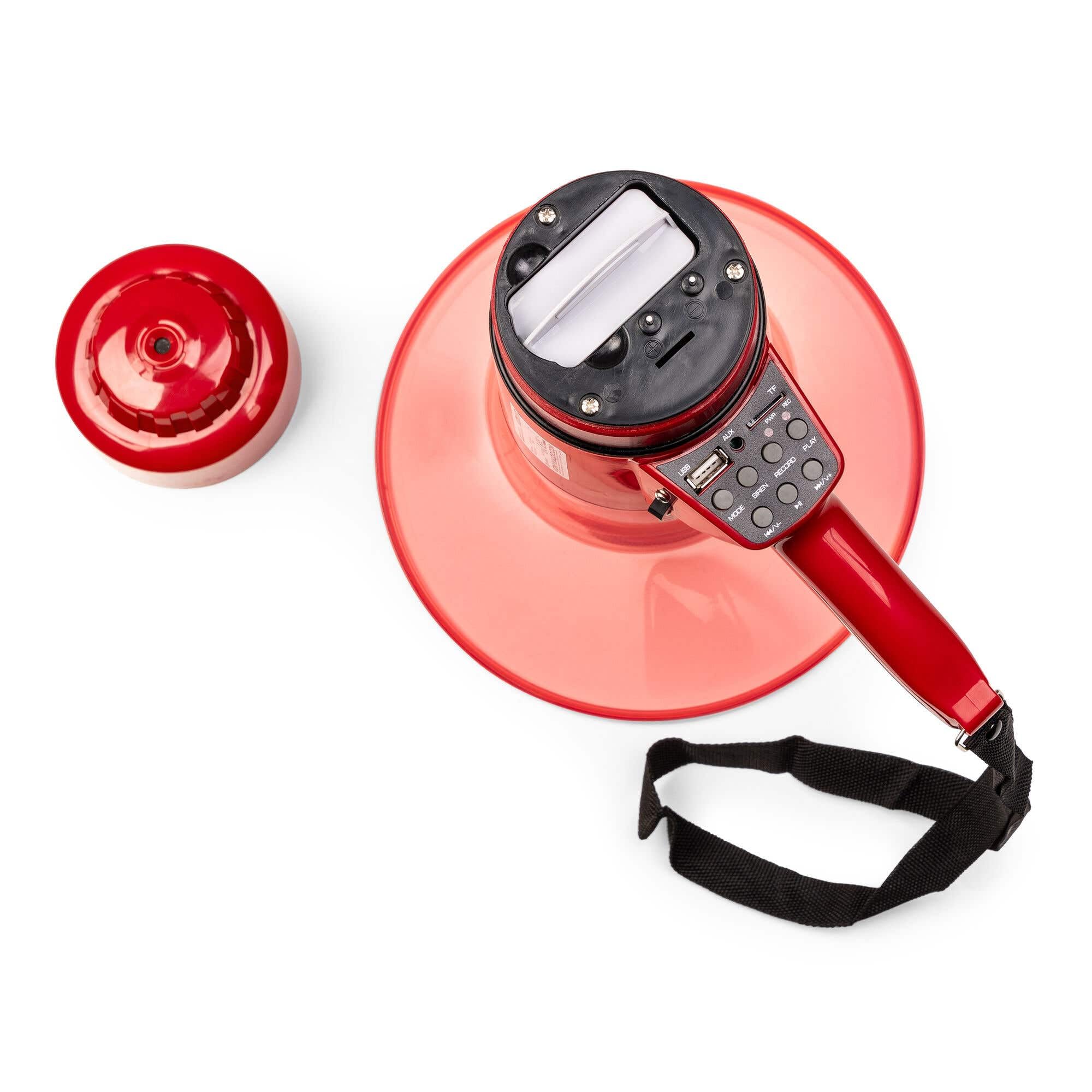VONYX MEG050L - Megafono con torcia da 50 W, ideale per eventi e partite sportive fino a 1 km, Bluetooth e lettore MP3, maniglia con cinghia da polso, impermeabile