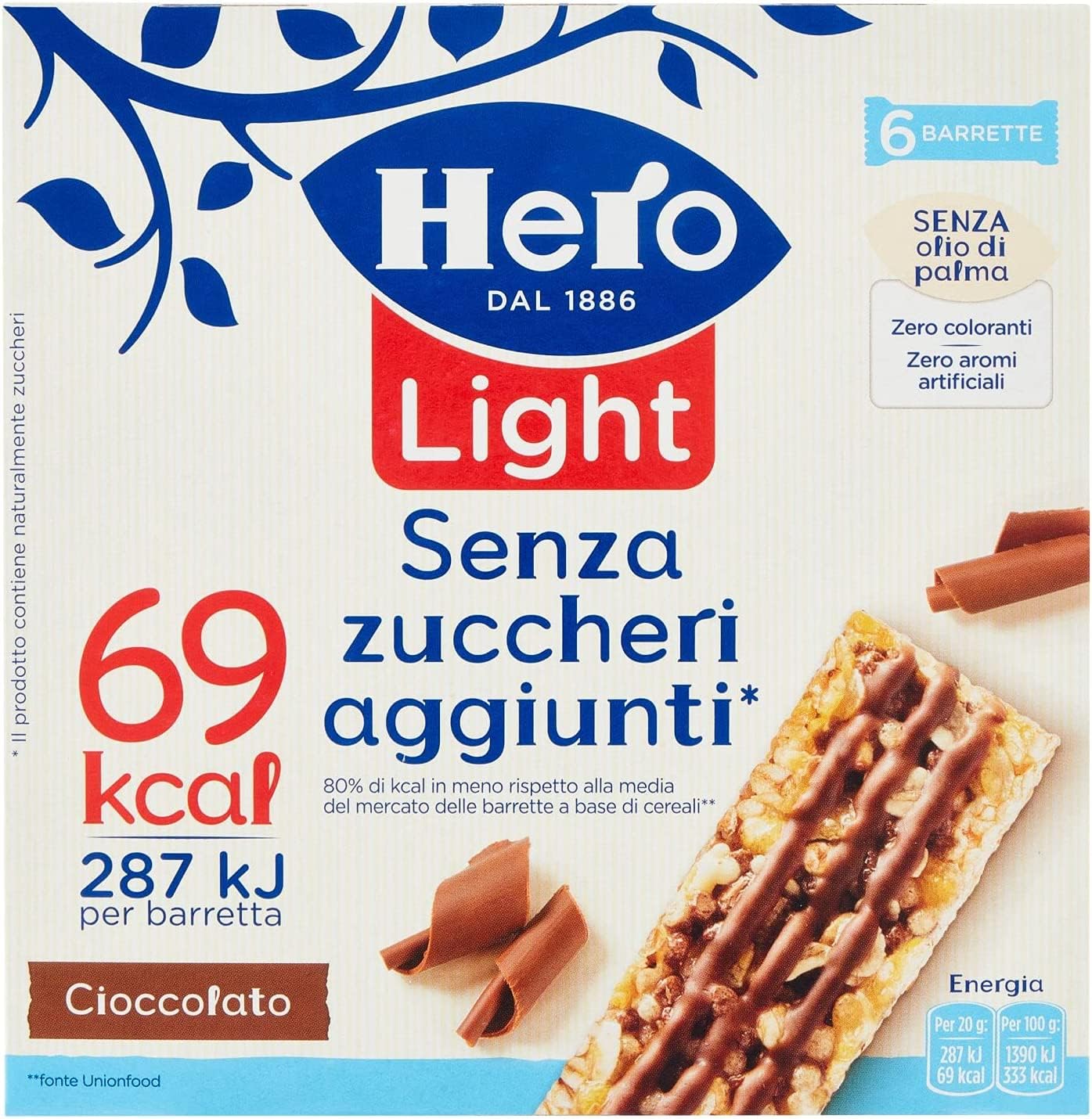 Hero Light Barretta ai Cereali con Cioccolato a Latte Senza Zuccheri Aggiunti 120g