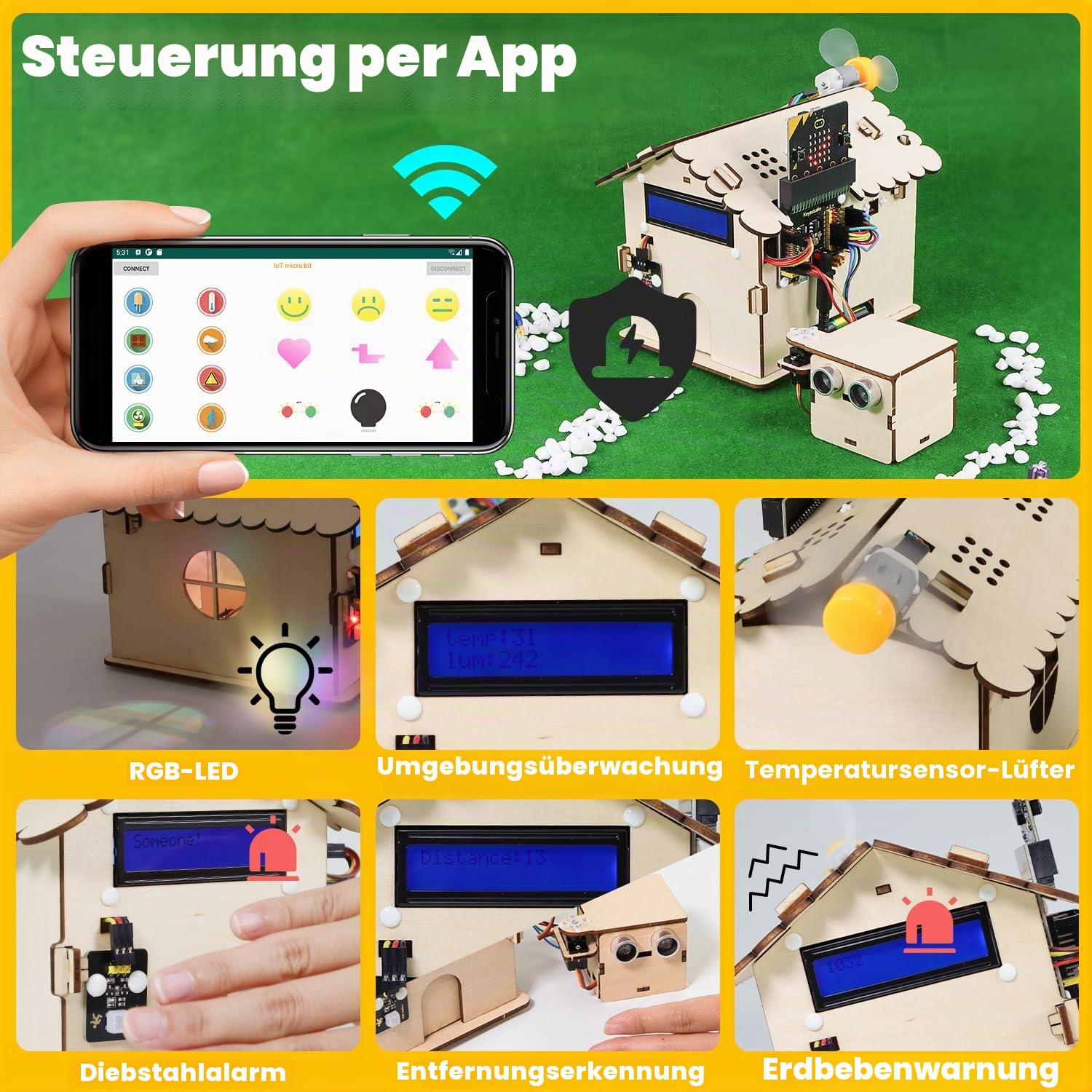KEYESTUDIO BBC Micro:bit Smart Home Kit für Microbit V2 (ausgeschlossen), DIY-Sensormodul-Starterkit, Blocks- und Python-Code, Detaillierte Projektbeispiele Online-Tutorial enthalten