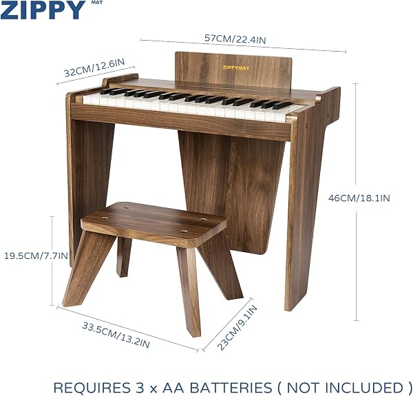 ZIPPY MAT Piano numérique pour enfants, 37 touches, instrument éducatif de musique, jouet en bois, pour filles et garçons (Noyer Basic) - 5