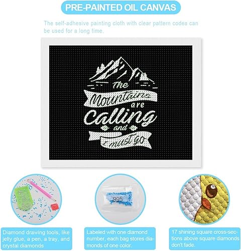 Miniatura 6 de Mountains are Calling Diamond Painting Kits para adultos Taladro redondo Número 5D Imagen Arte de pared para el hogar