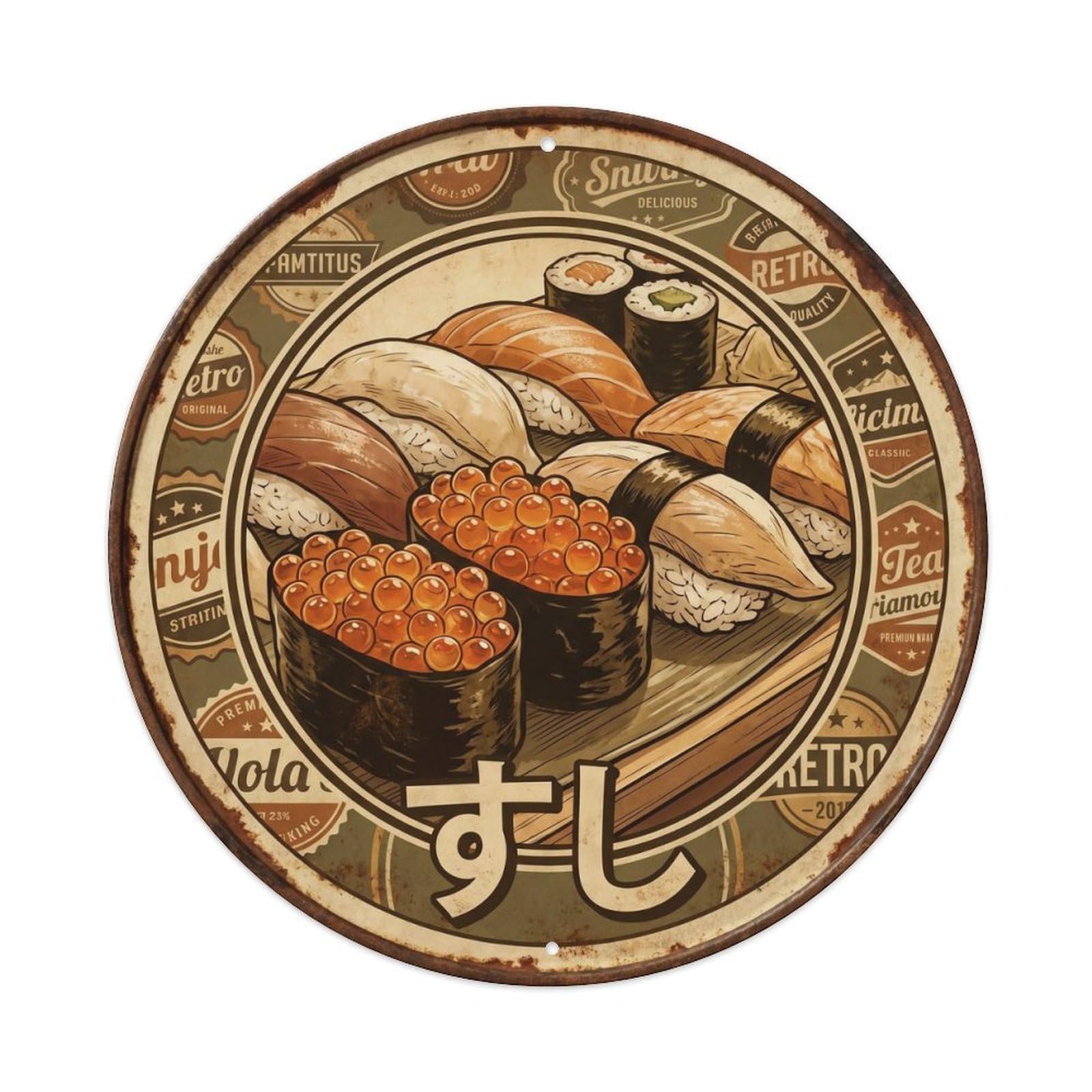 Cxhjca 8X8inch(20X20cm) Japanese Sushi Bar Roadside Diner Seafood Restaurant Metal Tin Sign
