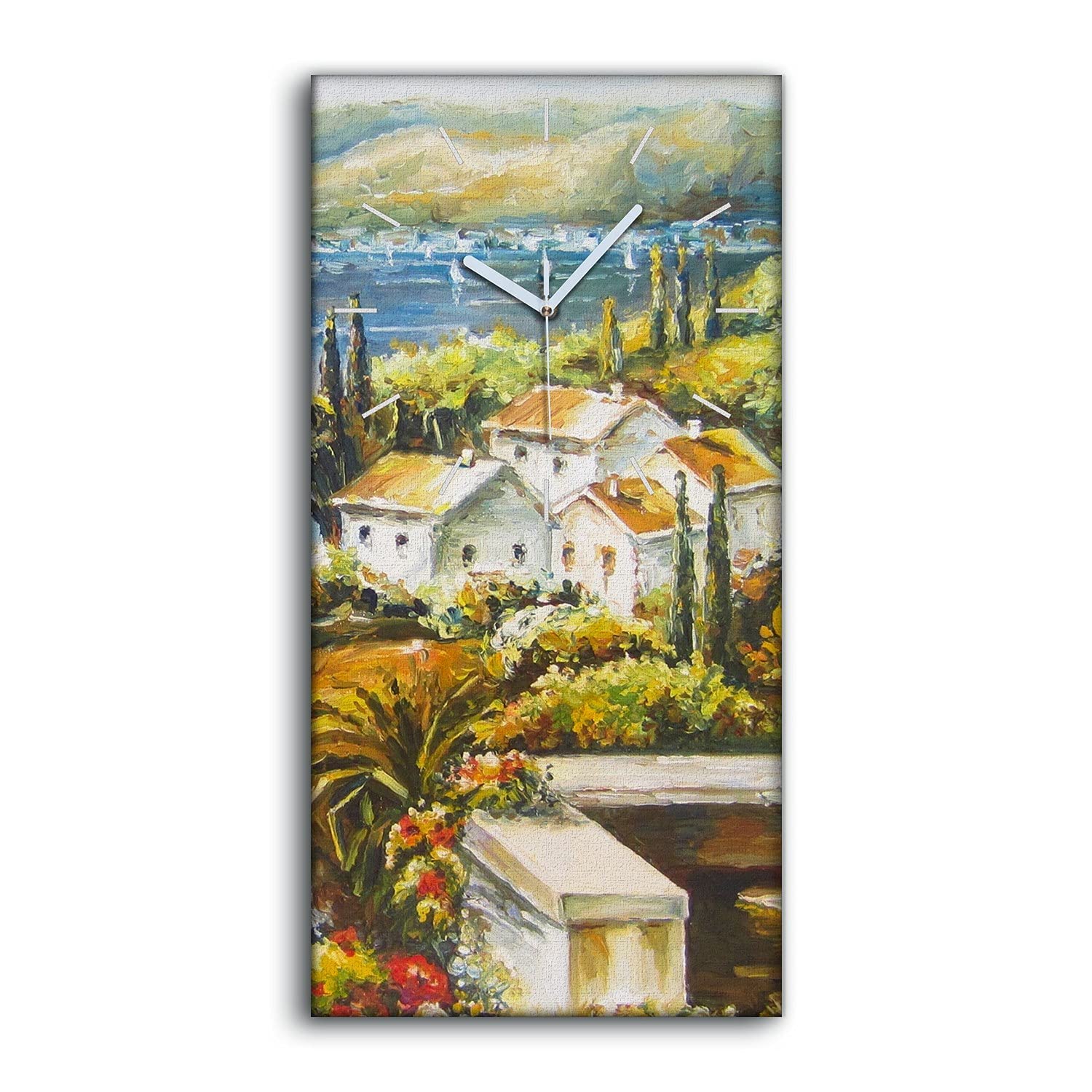 Horloge sur Toile 30x60cm Coast Village pour Décoration Murale Moderne Sans Tic-Tac