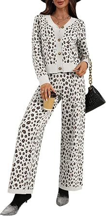 Womens 2 Piece Outfits Sweater Sets Button Down Cardigan Pants Loungewear