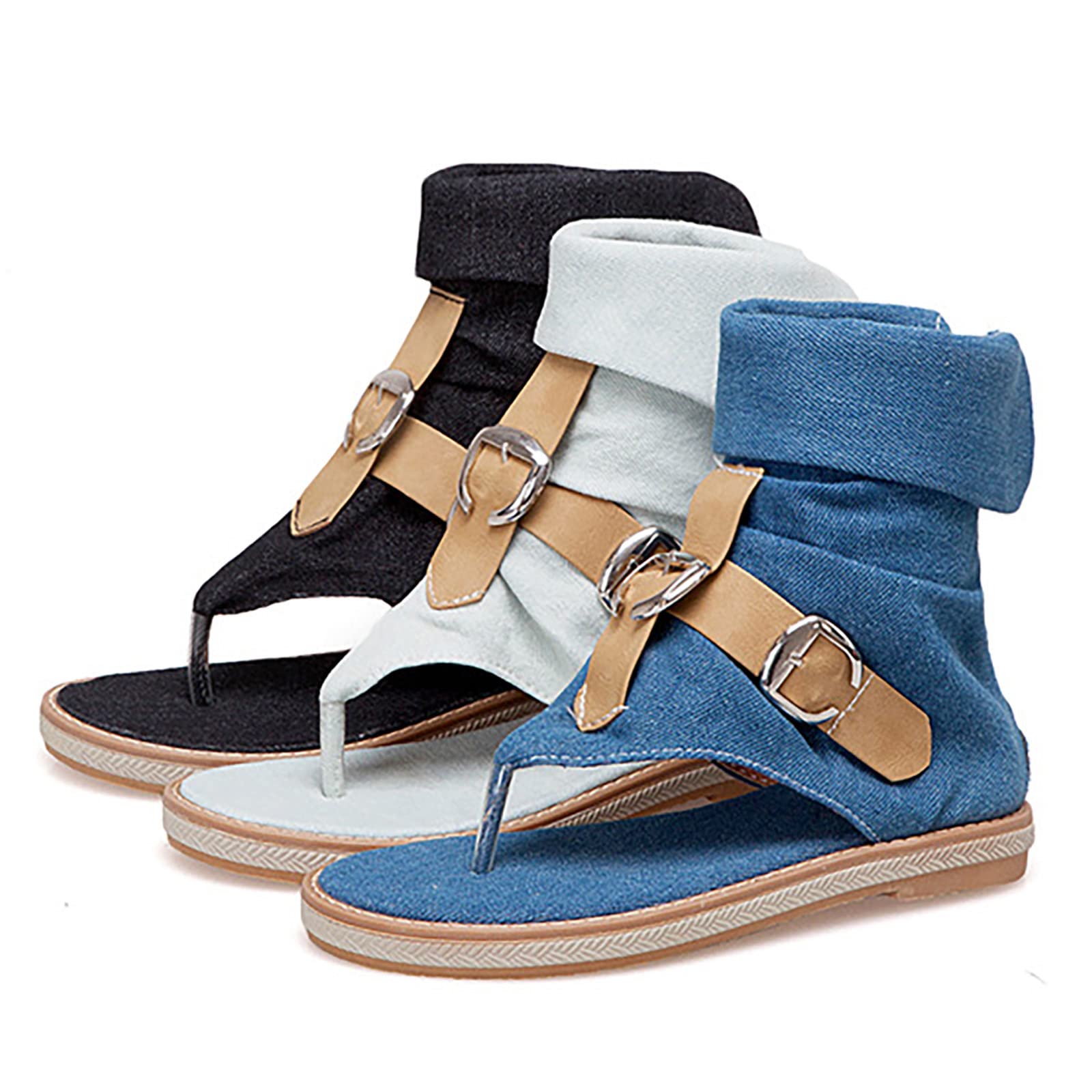 Generico Sandali Da Donna Infradito Comodi Estivi Per Commercio Estero Transfrontaliero Scarpe Con Fibbia Cintura In Pelle Di Jeans Barefoot Estive Eleganti Bassi Ciabatte Comode Estiva Sandalo