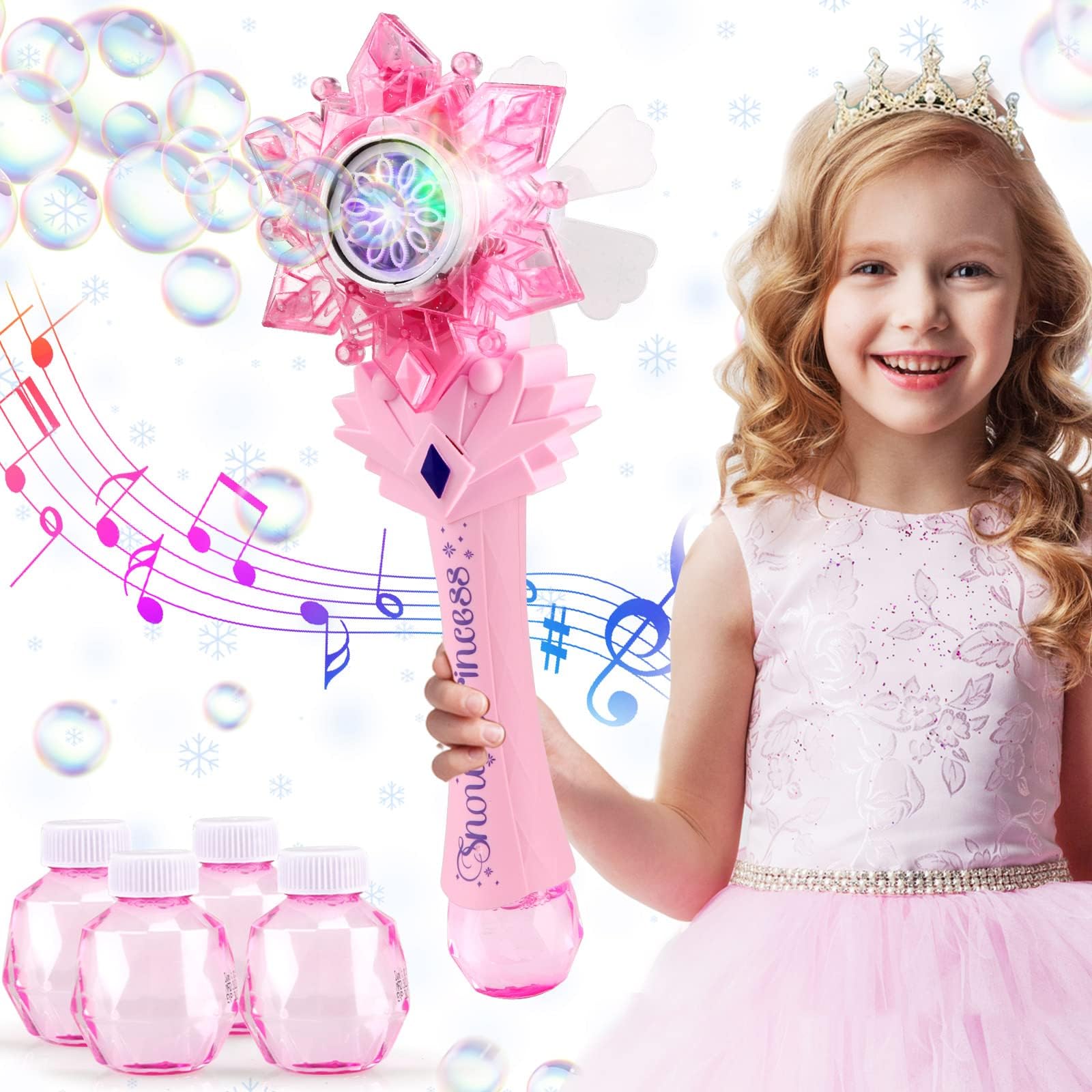 ChridarkToys for 3-8 Year Olds Girls: Princess Light Up Bubble Wand for Kids Gifts for Age 3 4 5 6 7 8 Years Old Kids Birthday Presents Toy for Toddler Ages 3-8 Party Outdoor Bath Bubble Machine