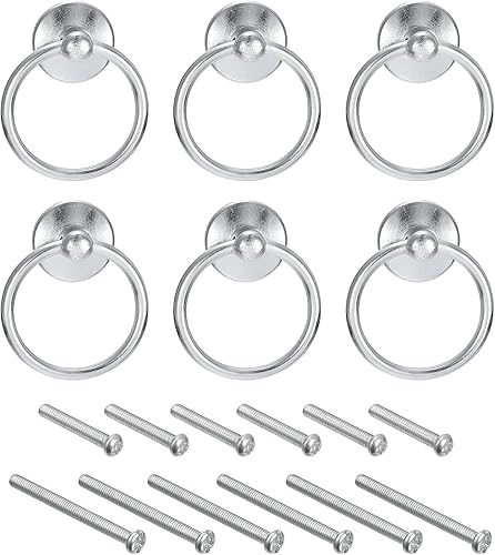Miniatura 1 de uxcell 6 tiradores redondos de anillo, pomos de tocador cromados brillantes para cajones, con un solo agujero para armario, armario