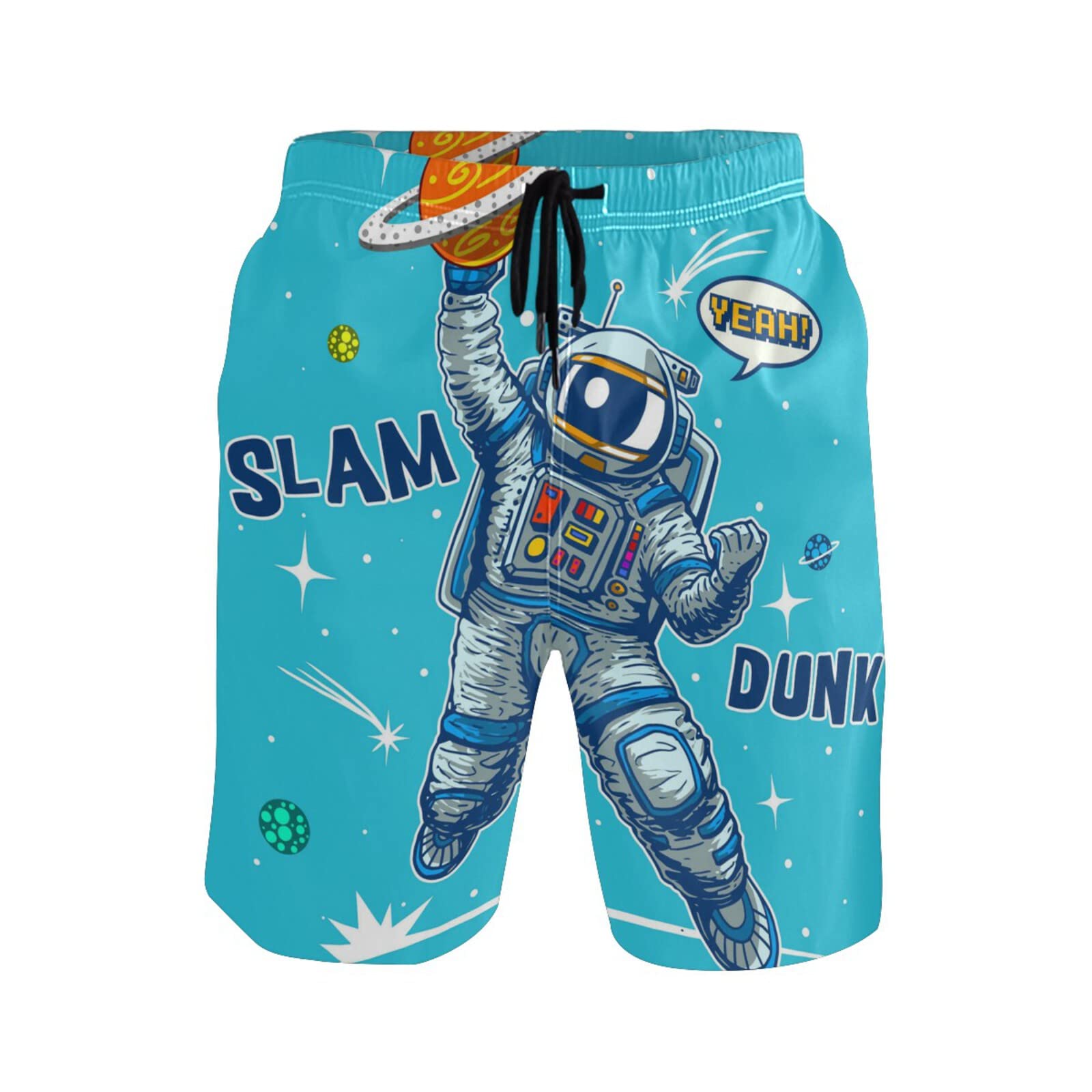 Linomo Men's Multicoloured Swim Shorts Astronaut Planet Universe Swimming Trunks Beach Shorts Quick Dry Surfing Board Shorts For