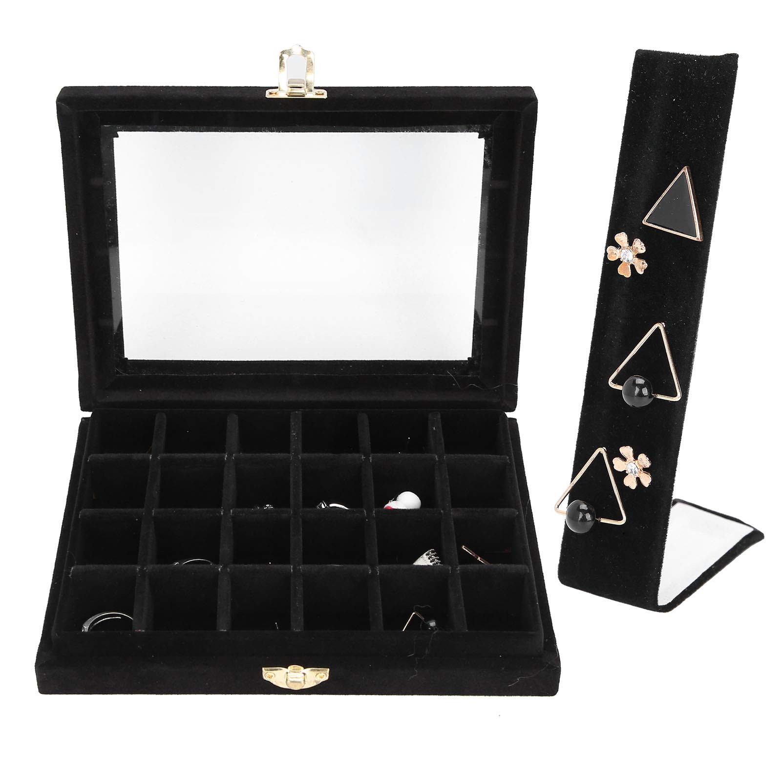 Uoxhfdh Women's Black Jewelry Storage Case, Jewellery Box,24 Grids Box Earring Ring(Black)