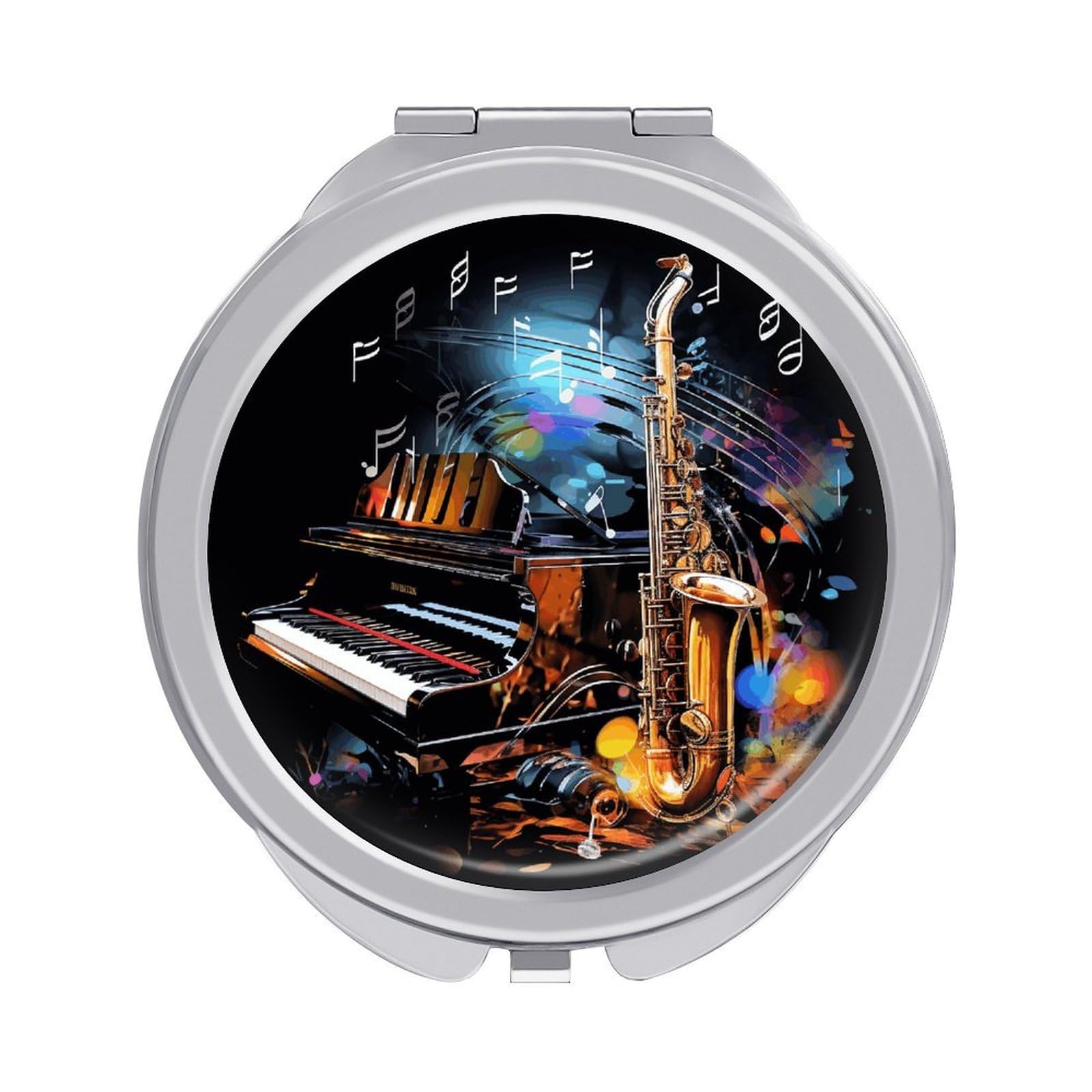 JTREHY Saxophone and Piano Makeup Mirror Portable Folding Mirror Compact Travel Mirrors 2-Sided Round Pocket Mirrors Cute Handheld Beauty Mirror for Handbag Purse for Women Gift
