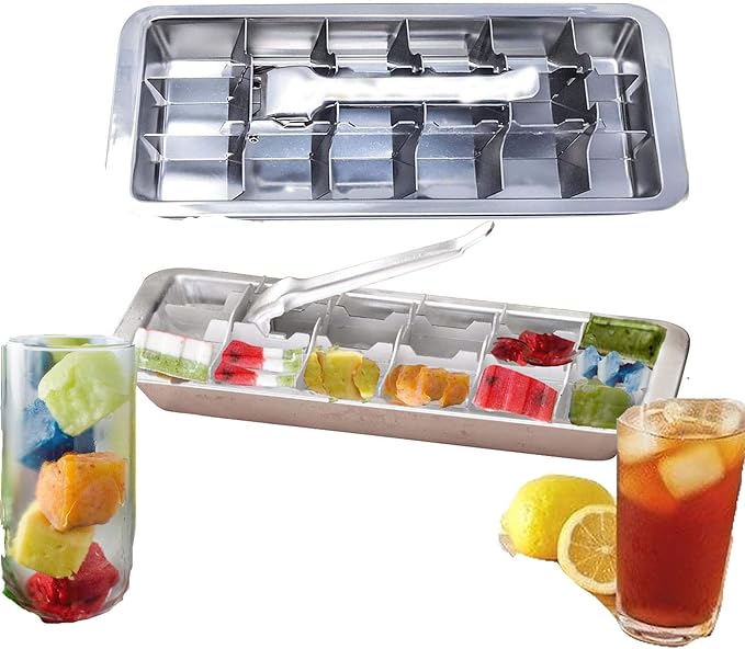 pizety Stainless steel ice cube trays FAST ICE & DISHWASHER SAFE 18 Slot metal Ice