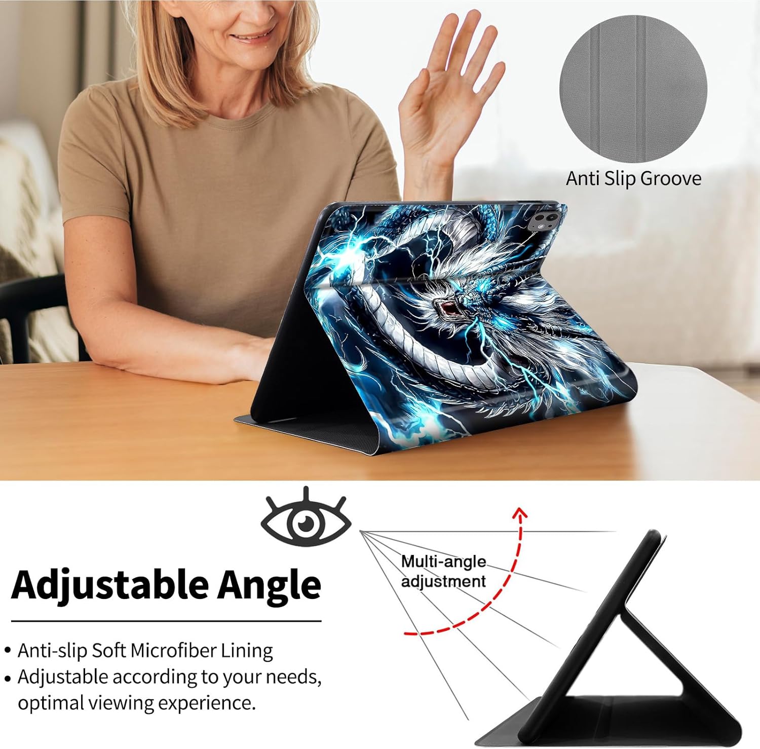 Case for iPad Pro 13 Inch Case (M5) 2025 / (M4) 2024,PU Leather Folio Cover with Auto Sleep Wake,Multi-Angle Viewin,Dragon-2