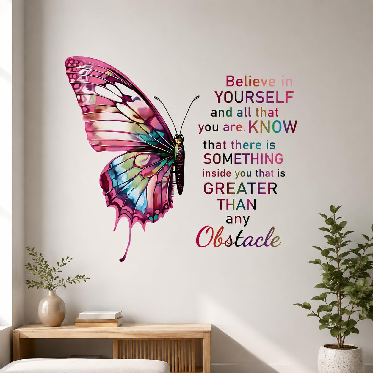 KGN DESIGNS Inspirational Butterfly Quote Wall Self-Adhesive Sticker, Pink, for Girls Bedroom, Living Room Home Decor, Multicolor PVC Vinyl (Size 91x81cms)-image-26