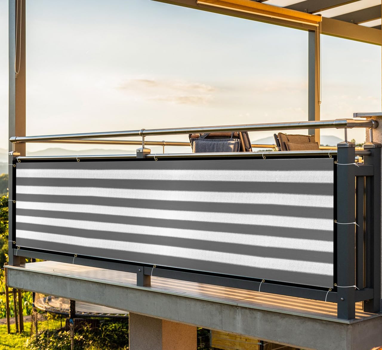 HDPE Stripe Balcony Net with Polyester Webbing & SS Eyelet & Cable Tie|UV Resistant & Breathable Baby Safety Net for Balcony,Staircase Railing Guard (Grey&White Color, 2.50X10 MTR)-image-33