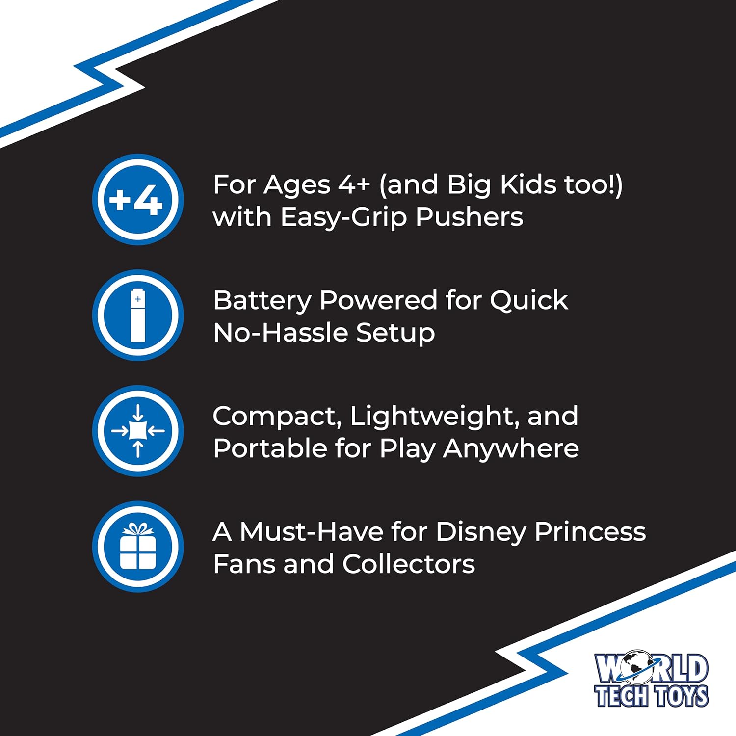 World Tech Toys Disney Princess Air Hockey Table for Kids - Wooden Tabletop Game with Puck, Pushers & Air Flow System - Disney Licensed - Kids 4+