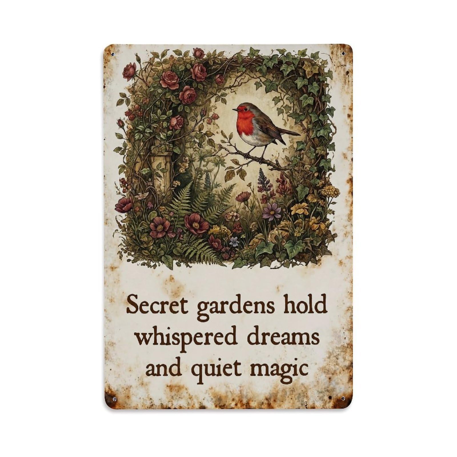 Robin Bird Garden Quote Secret Garden Metal Tin Sign