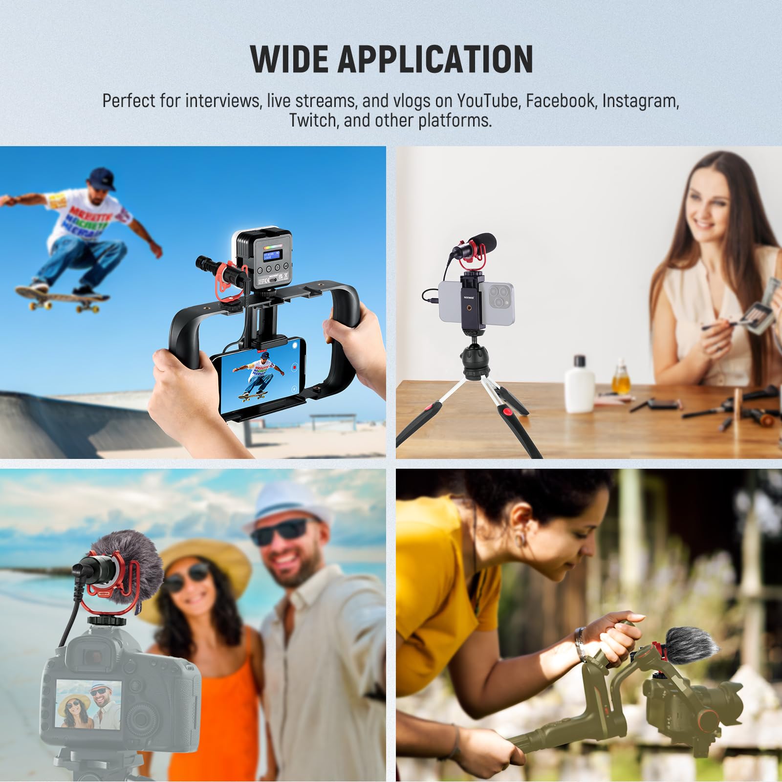 NEEWER Plug & Play Vlog Microphone for Camera, 20-20KHz Mini Supercardioid Mic Compatible with Sony Canon Nikon iPhone Samsung Android Tablet Mac with 3.5mm TRS USB C OTG Shock Mount Windscreen, VM10