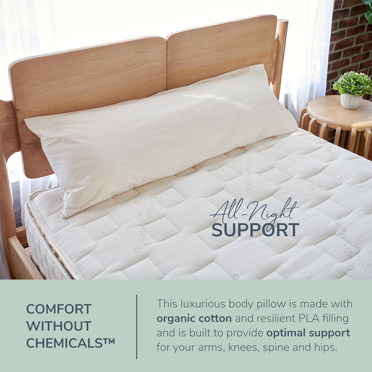 Naturepedic Body Pillowcase - Long Pillow for Bed - Huggable Pillow with No Memory Foam for Body Relief - Cover Only
