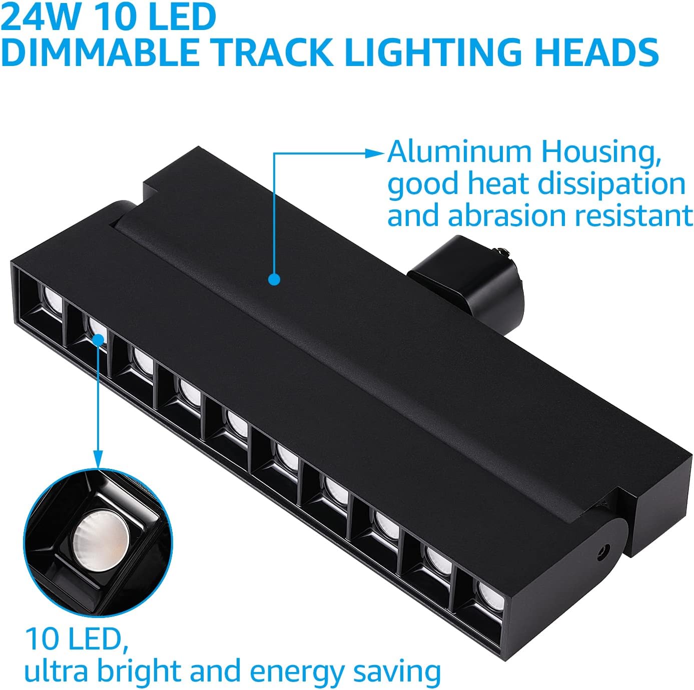 LEONLITE 24W Dimmable LED Track Lighting Heads, for H Type Track Rails, 100-277V, ETL Listed, CRI90, 1300LM, Flicker Free Ceiling Track Light Fixtures for Art, 3000K Warm White, Black, Pack of 2