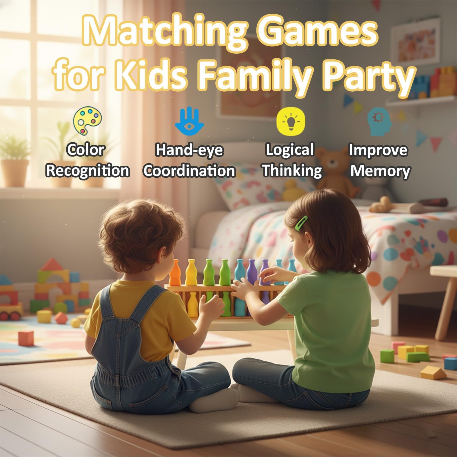 Jeu de correspondance des couleurs de bouteille, jeu de société familial amusant pour enfants de 8 à 12 ans, jeu à rabat pour 2 à 4 joueurs avec compteurs portatifs en métal, parfait pour les