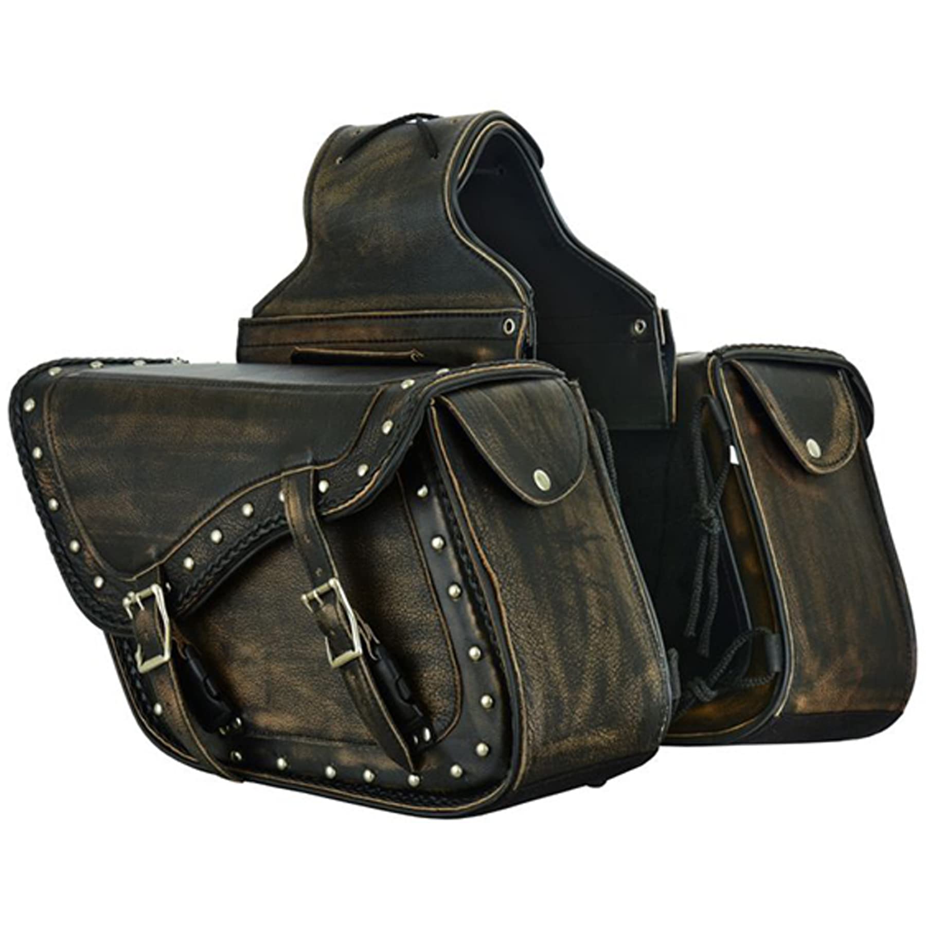 Dream Apparel Naked Cowhide Leather Motorcycle Saddle Bags Studded