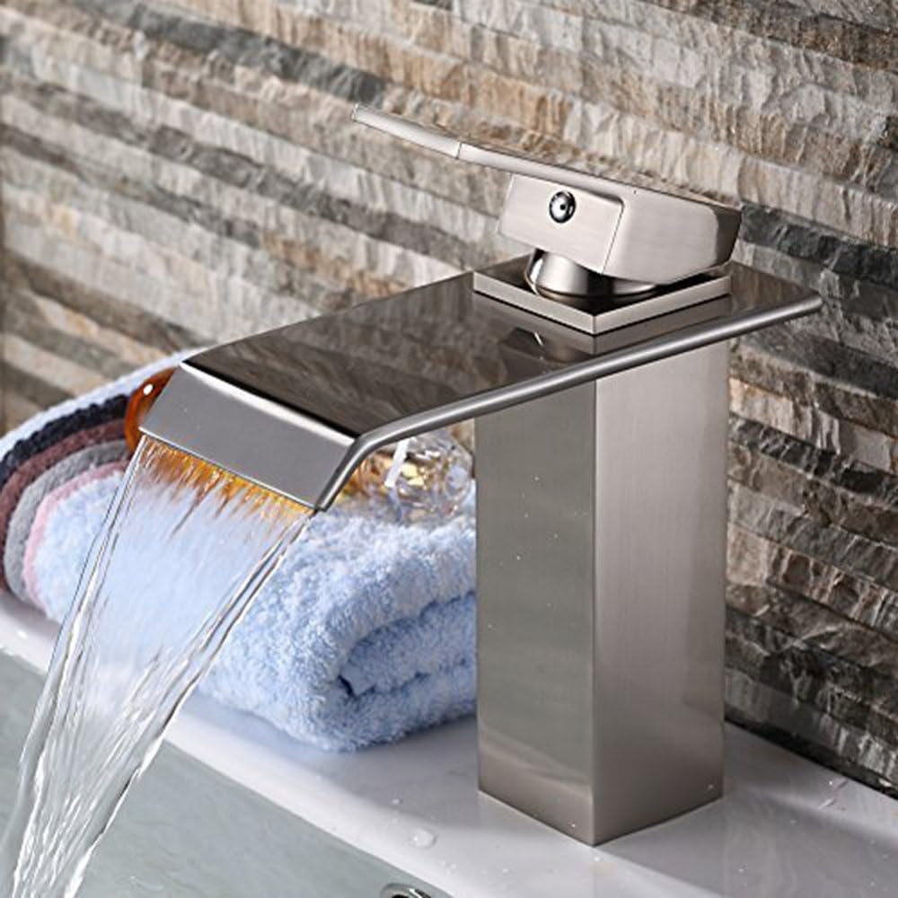 Exclusive Discount 🔥 Inchant Commercial & Home Single Lever Widespread Waterfall Bathroom Vessel Sink Faucet Deck Mount Centerset Lavatory Faucet Bathtub Mixer taps Vanity Bathroom faucets(Brushed Nickel Rectangular)