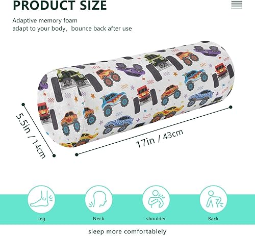 Miniatura 3 de linqin Colorful Trucks Yoga Bolster Pillow Round Therapeutic Neck Roll Pillow Outdoor Round Pillows Round Cushion Round Pillow Covers with Zipper