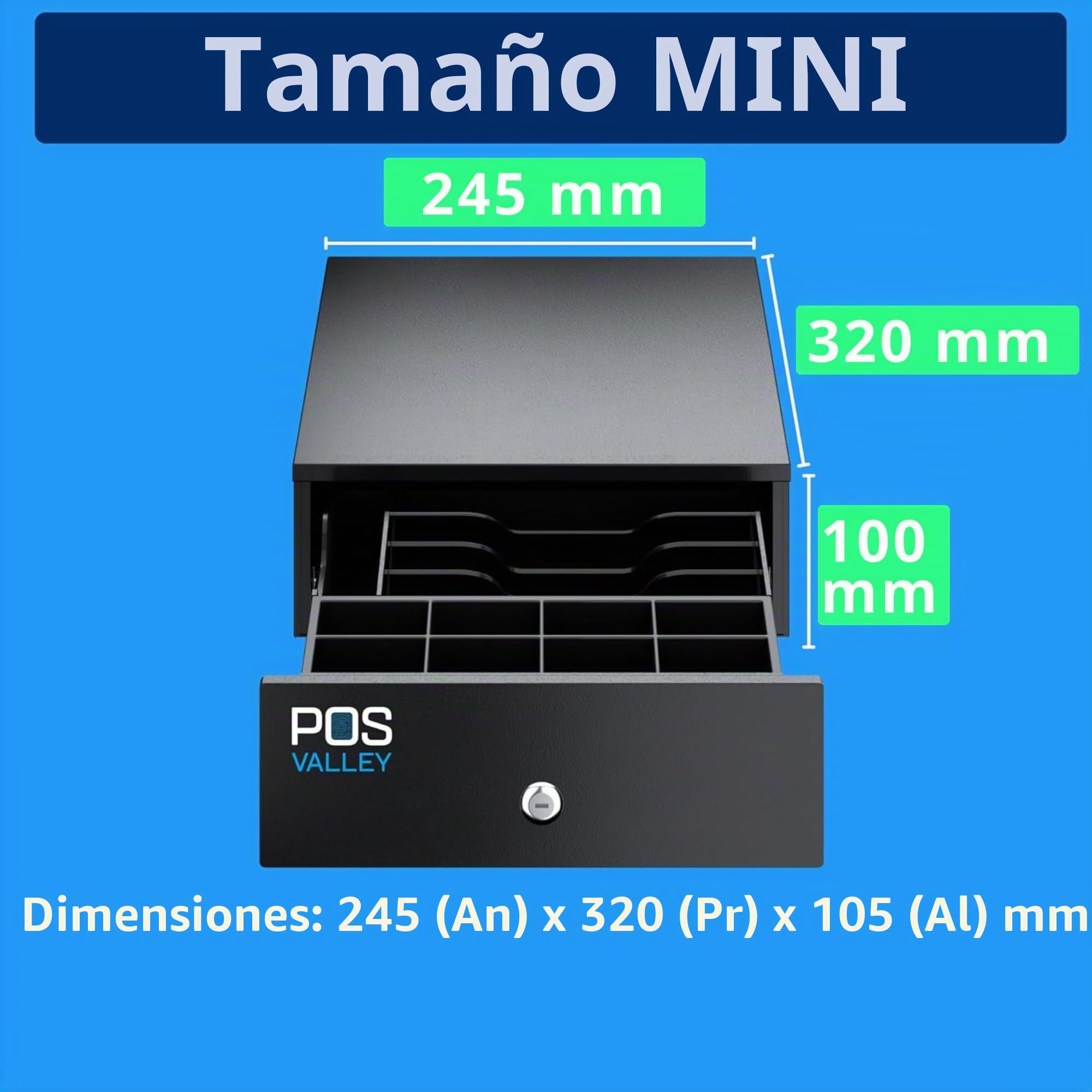 Cajón Mini para Registrador, cajón pequeño para Monedas, Apertura con Impresora RJ y Registrador de Efectivo y Manual, 4 Compartimentos para Billetes y 8 para Monedas, 24 x 32