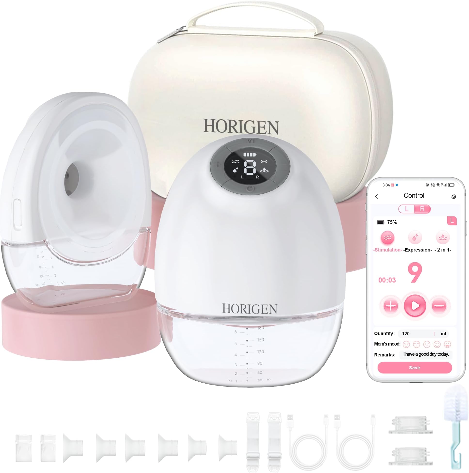 Wearable Breast Pump with APP Control,3 Modes and 9 Levels Wireless Breastfeeding Pump, Portable Breast Pump Hands-Free Contain 15/17/21/25mm Flange, Leak-Proof, Discreet, Quieter