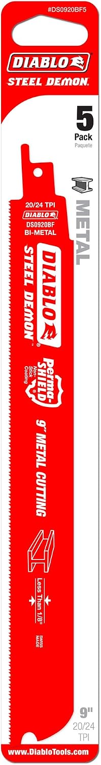 Freud Ds0920Bf5 5/Pk 9 Inch 20/24 Tpi Diablo Steel Demon Recip Saw Blades(Sold By 2 Pack)