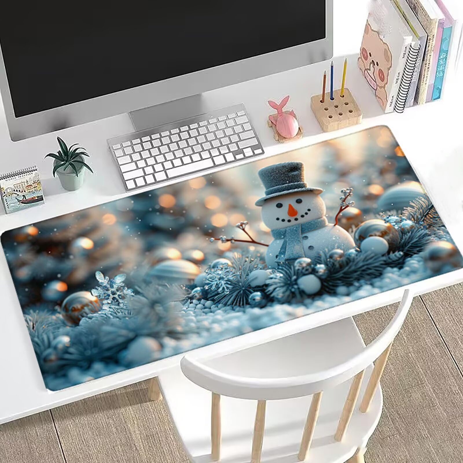 Podkładka pod mysz, 1500 x 800 x 3 mm, na Boże Narodzenie, duża, na biurko, zimowa, XXL, z antypoślizgowym spodem, obszyte krawędzie, wodoszczelna, na biurko, do komputera, MacBooka, laptopa, biura
