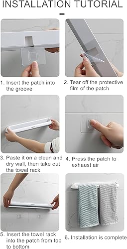 Miniatura 5 de Toallero no perforado de 11 pulgadas, barra de toalla de baño, colgador de paños de cocina, toallero de mano montado en la pared