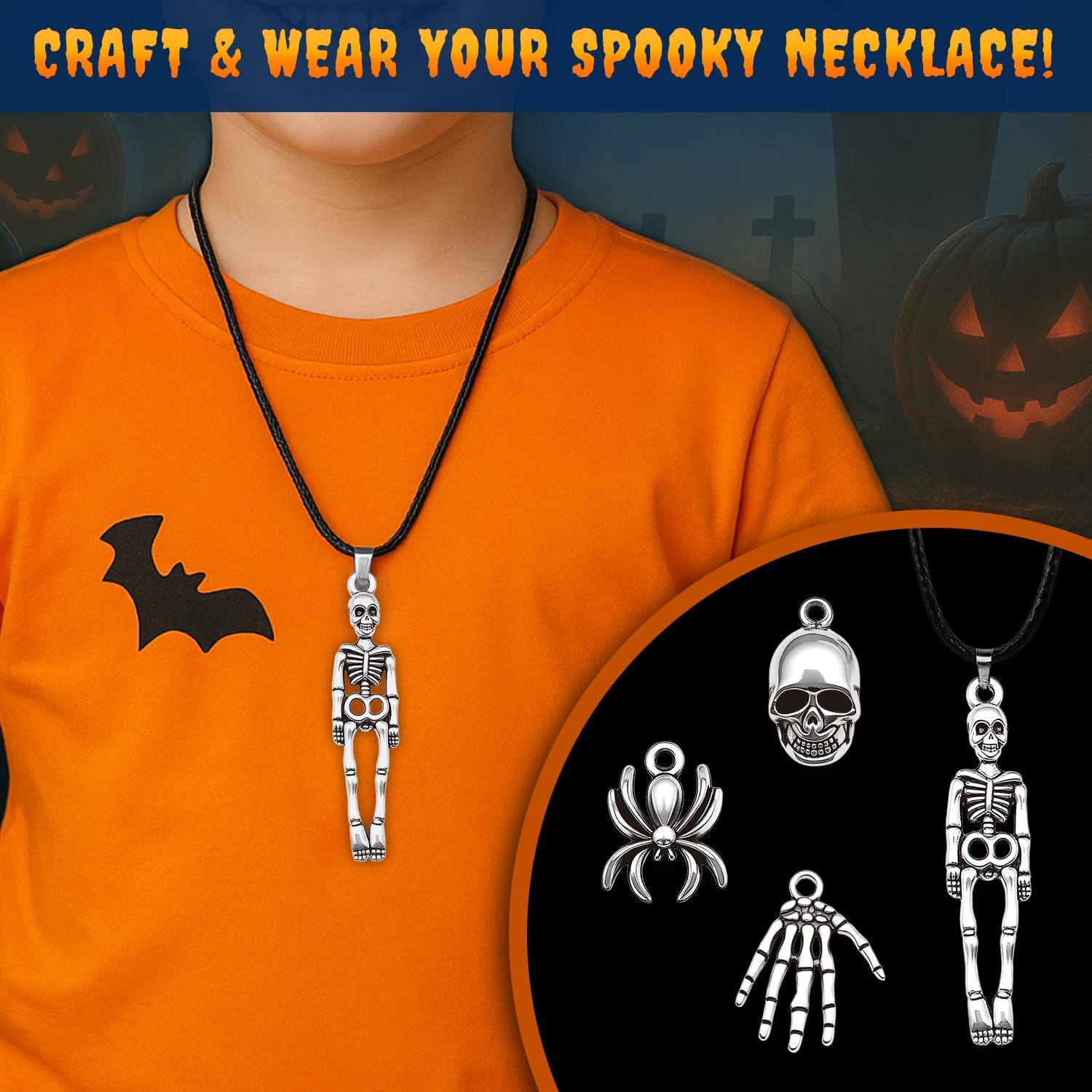 PIBEX Spooky Pumpkin Dig Kit – Excavation Science Kit with 14 Hidden Treasures (4 Metal Charms + 10 Creepy Minis) DIY Necklace Craft & Archaeology Adventure Toy for Kids Ages 6+