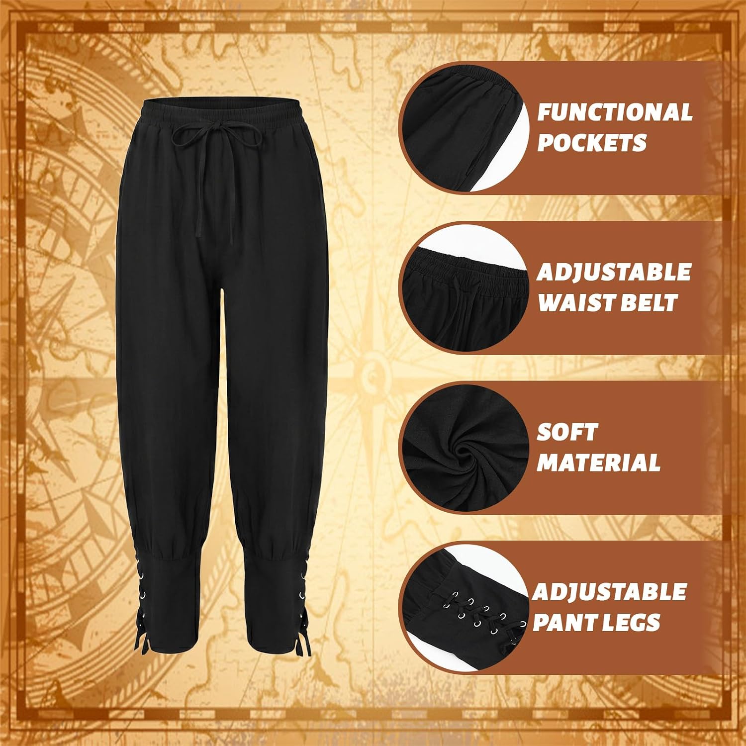 6PCS Men's Pirate Costume Set - Renaissance Medieval Costume for Men, Halloween Pirate Party Cosplay Outfit