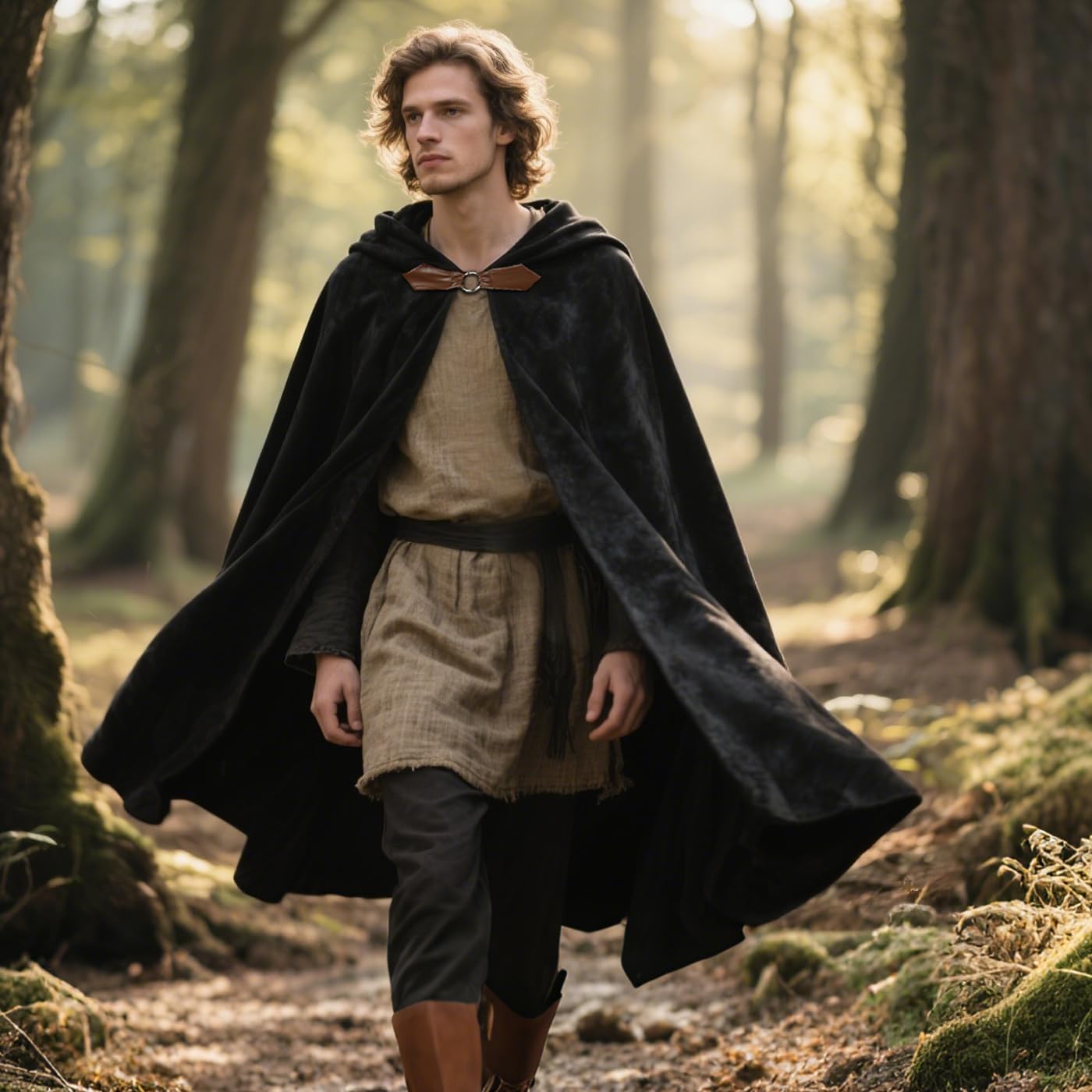 Joukavor Velvet Hooded Cloak Medieval Renaissance Cape with Hood for Men Women Halloween Costume - Image 3