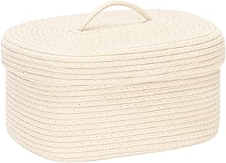 Sea Team Oval Cotton Rope Storage Basket with Lid, Lidded Woven Storage ...