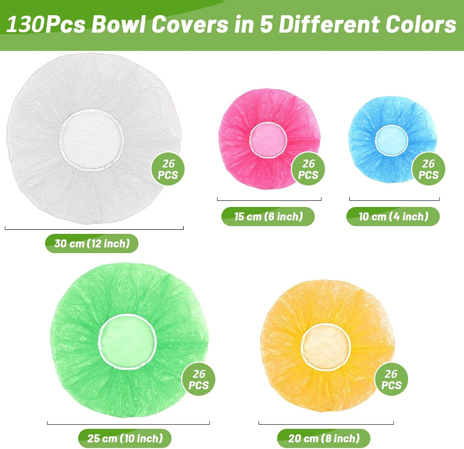 130Pcs Bowl Covers, Sublaga 5 Sizes Reusable Elastic Food Bowl Covers image 2