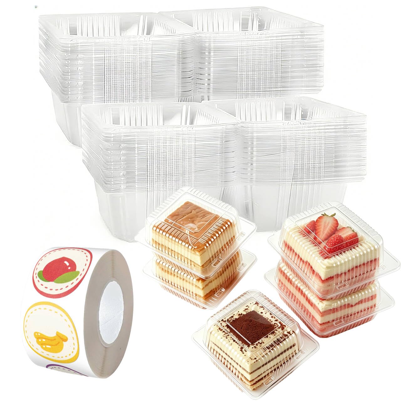 YDAKGUEY Cake Boxes for Cake Portions, 100 Pcs Cake Slice Boxes with Sealing Stickers, 5.3 Inch Individual Cupcake Boxes for Cake Portions Bread Hamburger Sandwiches Dessert (Square)