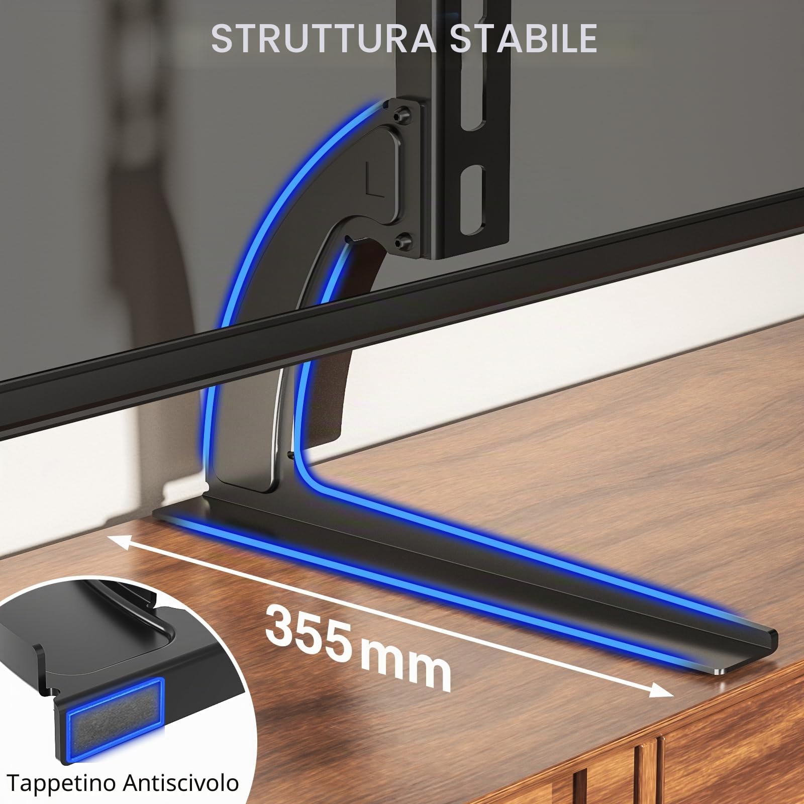 RFIVER Universale Supporto Piedistallo TV Stand da Tavolo Per TV LED LCD QLED OLED 20 a 65 Pollici VESA Fino a 800 x 500 mm UT3001X