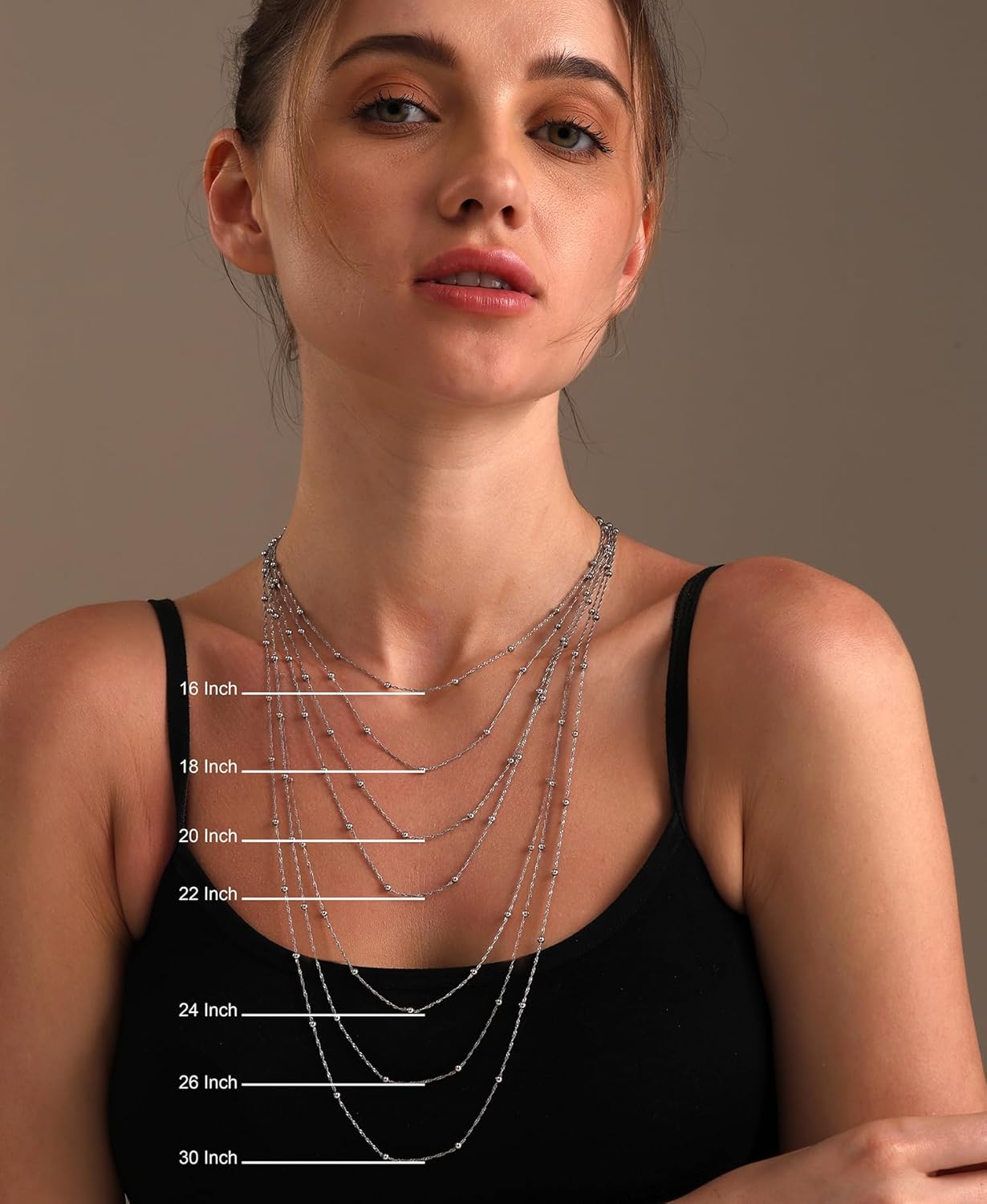 LeCalla Italian 925 Sterling Silver Bead Chain Station Necklace | Ball Bead Station Singapore Cable Chain Necklace for Teen and Women 16, 18, 20, 24, 26, 30 Inches