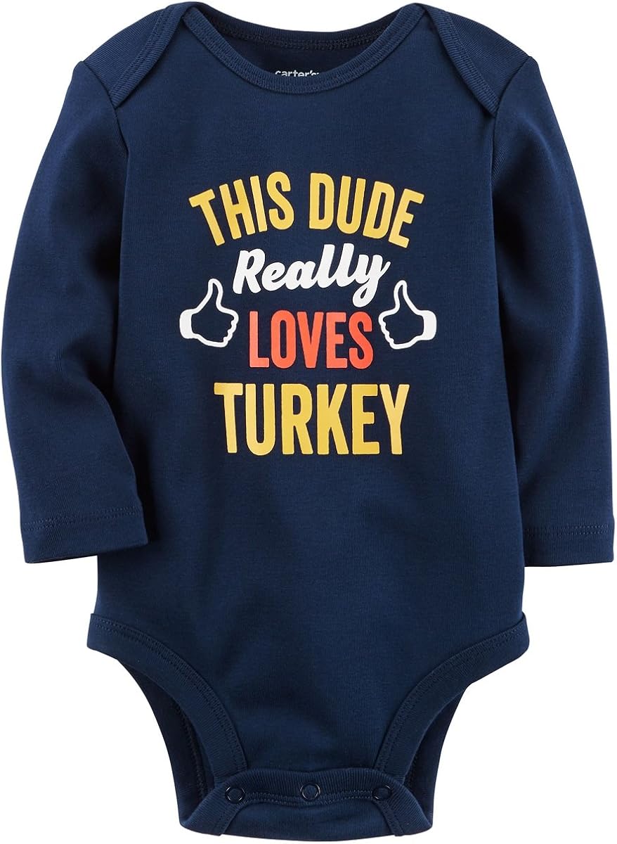 Carter's Body coleccionable This Dude Loves Turkey para bebé, recién nacido, color azul