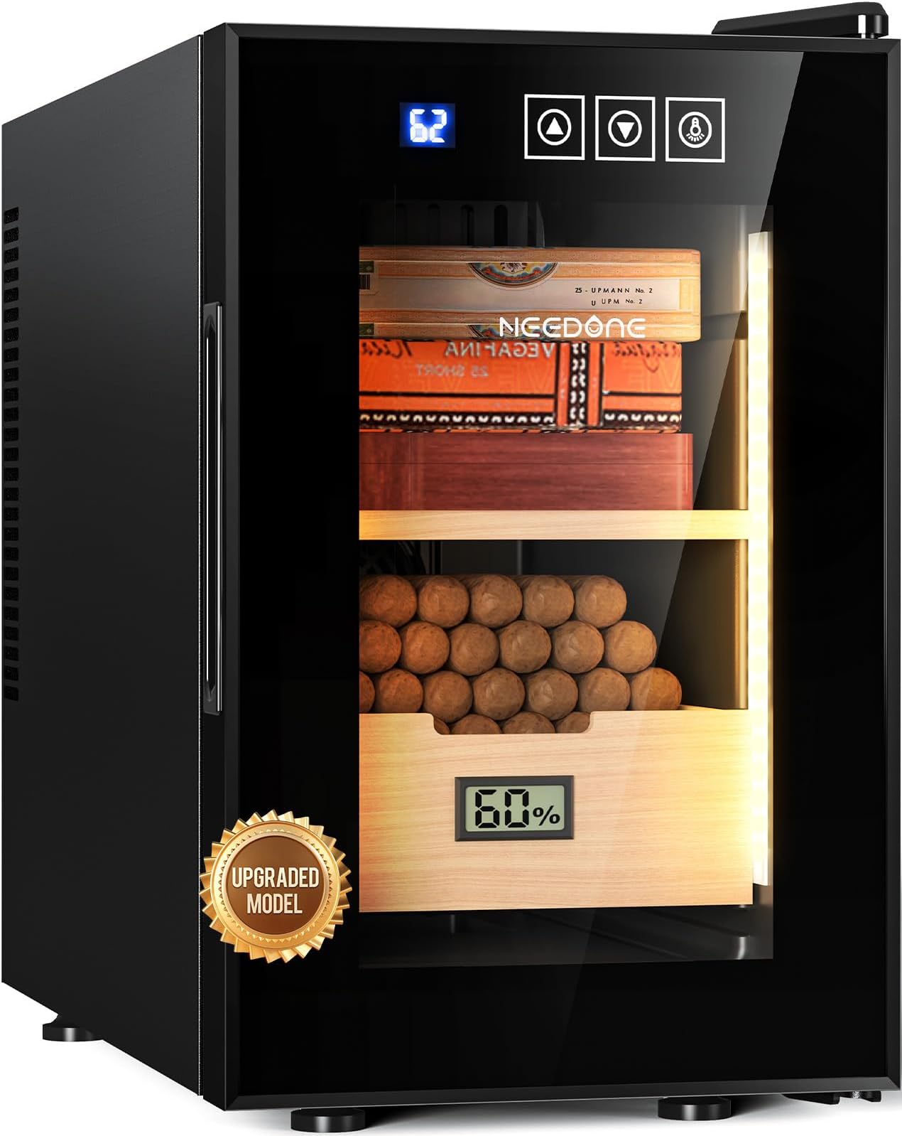 NEEDONE Humidor 16L with Cooling and Heating Temperature Control System, Electric Cabinet for 100 Counts with Digital Hygrometer, Made with Spanish Cedar Wood, Gift for Men, 2 Layers